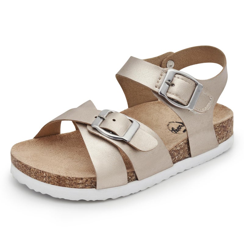 Trary Girls Gold Sandals Adjustable Buckle Causal Sandals for Girls Open Toes Summer Shoes Cork Footbed Sandals for Little Big Kids Size 3 - Image 1